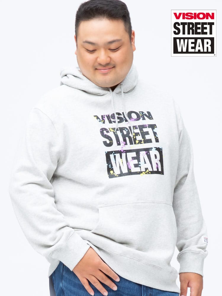 大きいサイズ メンズ VISION STREET WEAR (ヴィジョンストリートウェア) 裏毛 スプラッシュロゴ プルオーバー パーカー