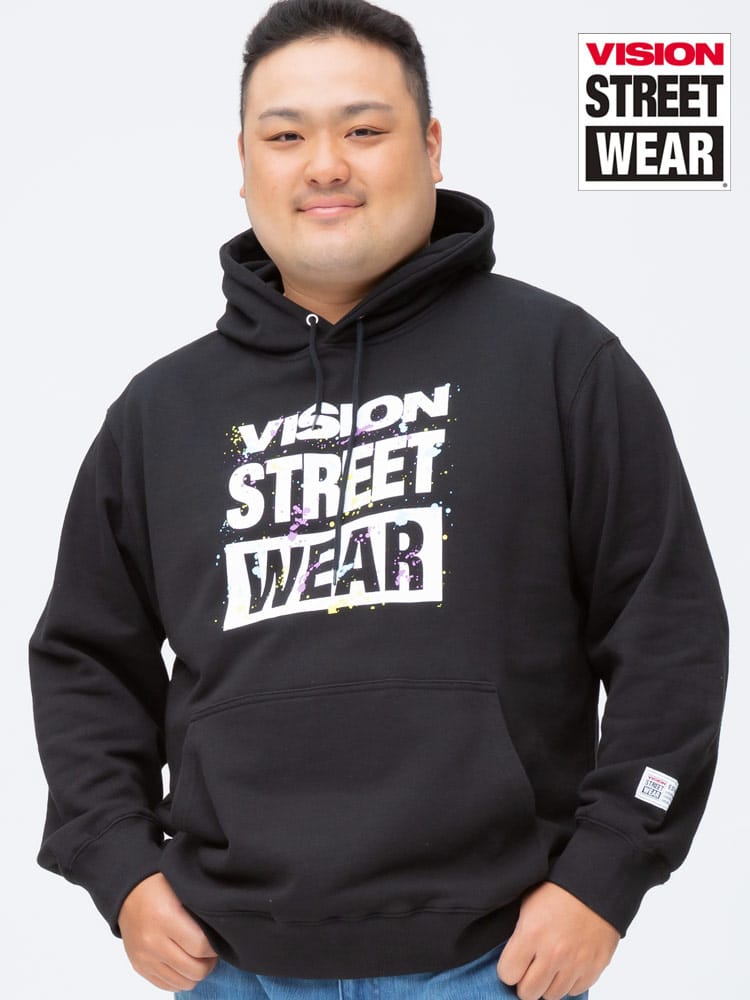 大きいサイズ メンズ VISION STREET WEAR (ヴィジョンストリートウェア) 裏毛 スプラッシュロゴ プルオーバー パーカー