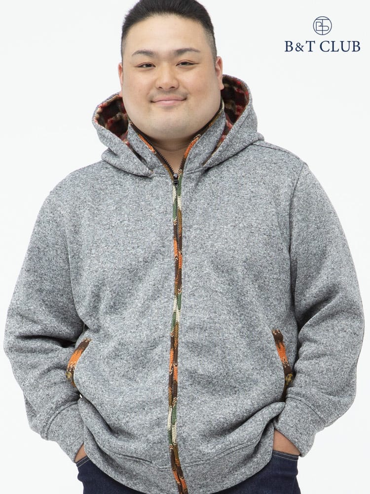 大きいサイズ メンズ POWER TO THE PEOPLE (パワートゥザピープル) ライトスライバーニット 裏起毛 フルジップ パーカー