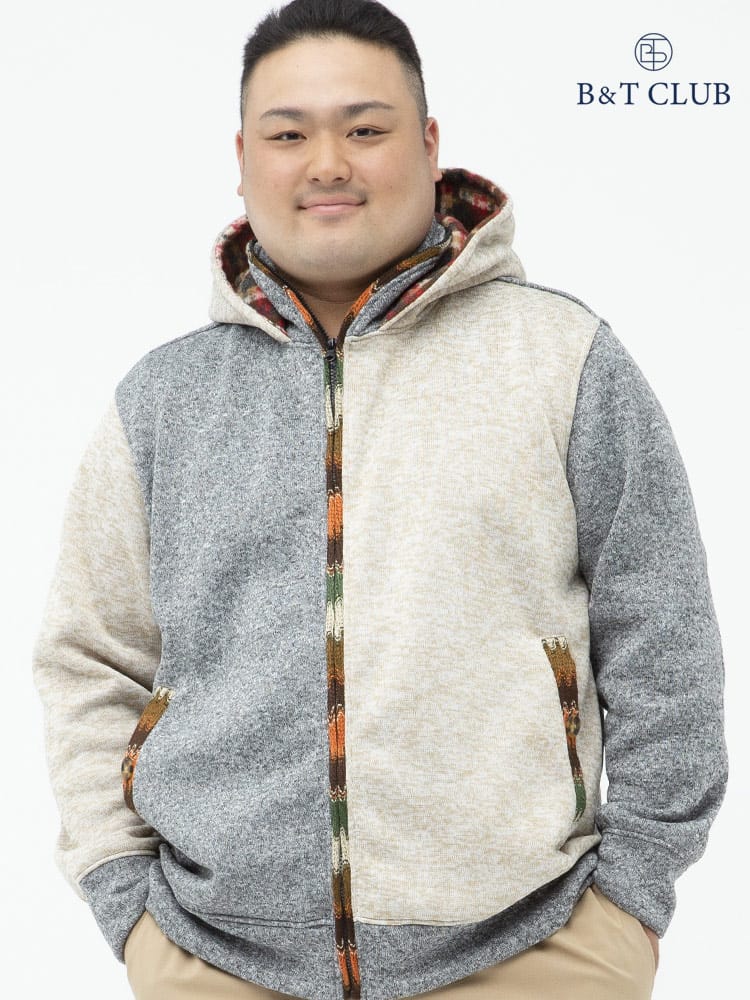 大きいサイズ メンズ POWER TO THE PEOPLE (パワートゥザピープル) ライトスライバーニット 裏起毛 フルジップ パーカー