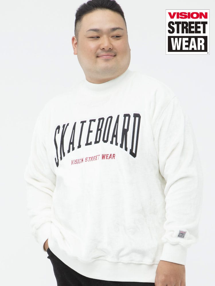 大きいサイズ メンズ VISION STREET WEAR (ヴィジョンストリートウェア) ファー BIGロゴ モックネック プルオーバー