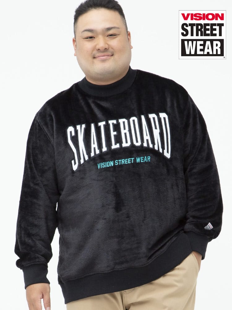 大きいサイズ メンズ VISION STREET WEAR (ヴィジョンストリートウェア) ファー BIGロゴ モックネック プルオーバー