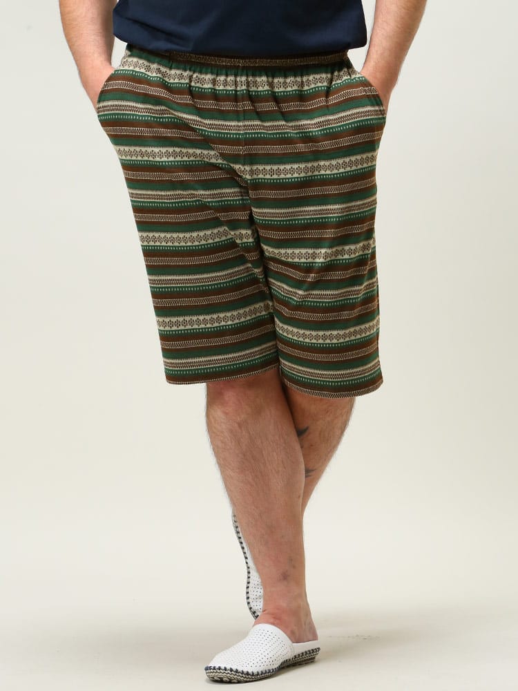 大きいサイズ メンズ POWER TO THE PEOPLE (パワートゥザピープル) ジャガード ボーダー 総柄 ショートパンツ