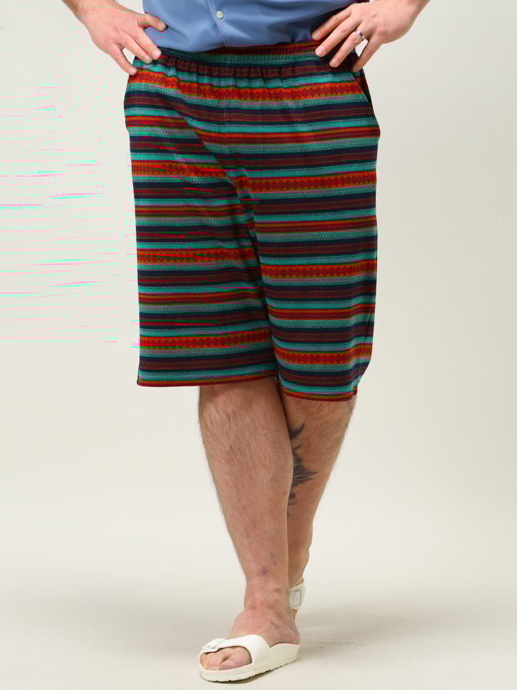 大きいサイズ メンズ POWER TO THE PEOPLE (パワートゥザピープル) ジャガード ボーダー 総柄 ショートパンツ