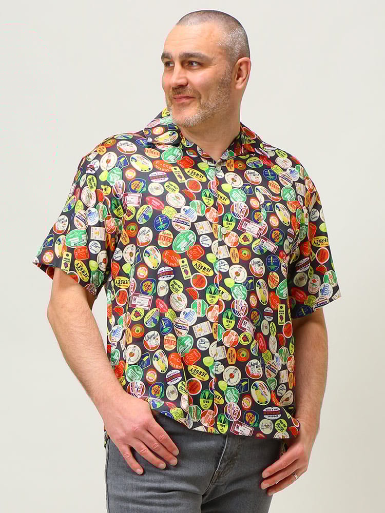 大きいサイズ メンズ POWER TO THE PEOPLE (パワートゥザピープル) 梨地 総柄プリント オープンカラー 半袖 シャツ