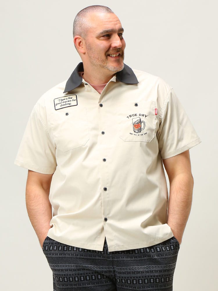 大きいサイズ メンズ POWER TO THE PEOPLE (パワートゥザピープル) 刺繍 ポケット 半袖 ワークシャツ