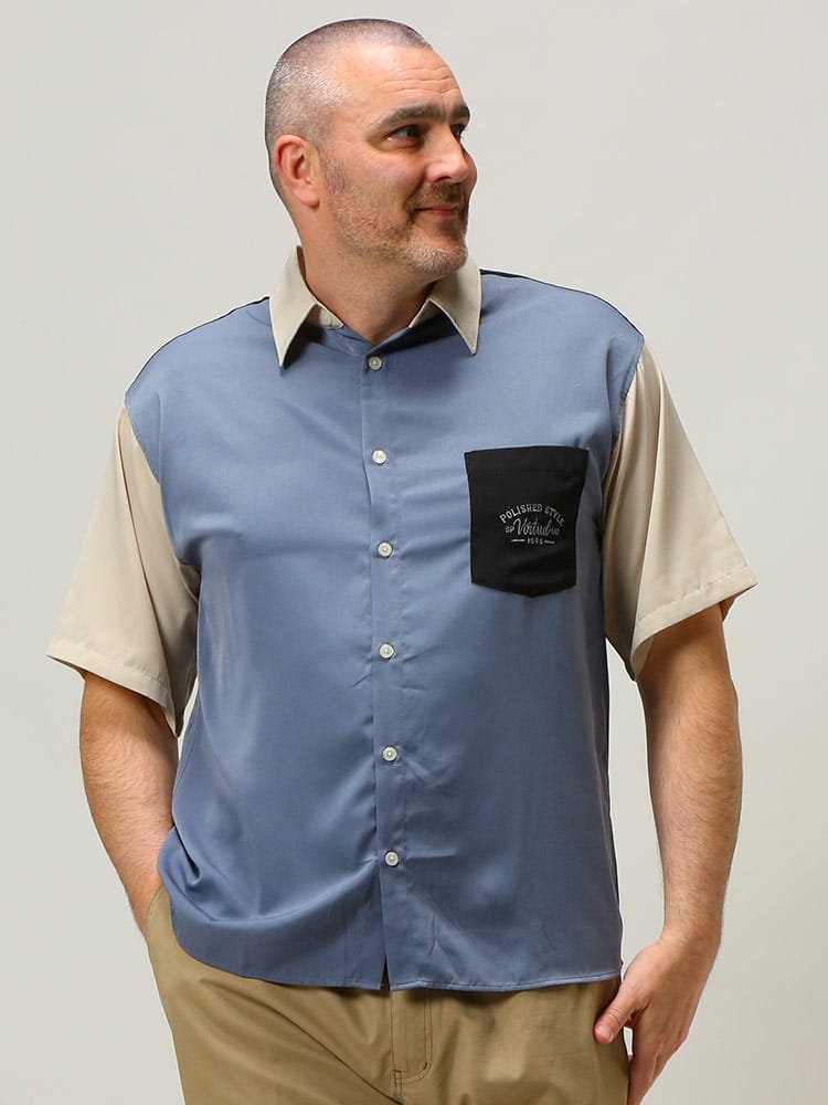 大きいサイズ メンズ POWER TO THE PEOPLE (パワートゥザピープル) バック刺繍 ポケット 半袖 シャツ