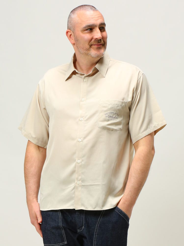 大きいサイズ メンズ POWER TO THE PEOPLE (パワートゥザピープル) バック刺繍 ポケット 半袖 シャツ