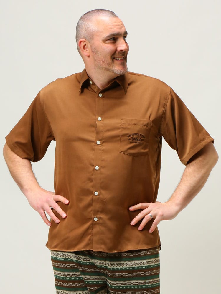 大きいサイズ メンズ POWER TO THE PEOPLE (パワートゥザピープル) バック刺繍 ポケット 半袖 シャツ