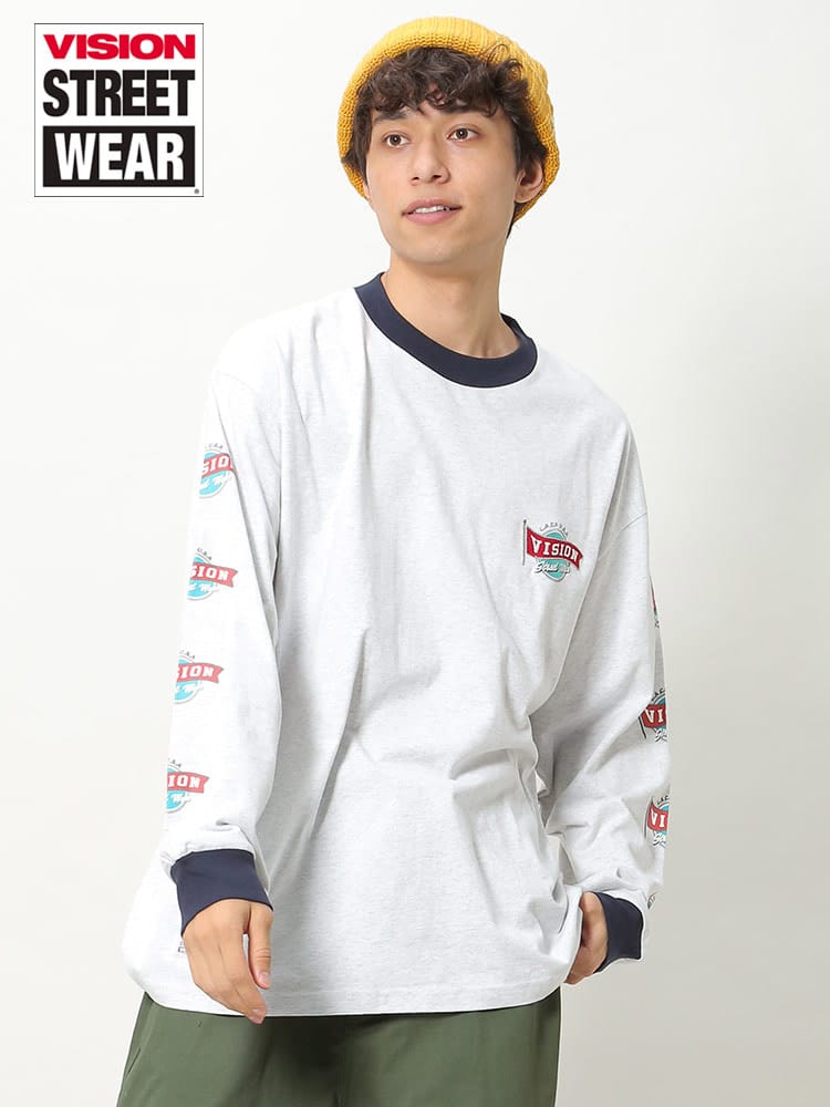 VISION STREET WEAR (ヴィジョンストリートウェア) 袖プリント クルーネック 長袖 Tシャツ