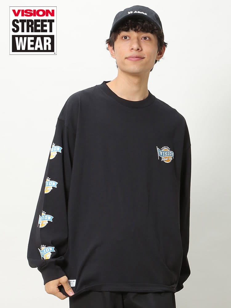 VISION STREET WEAR (ヴィジョンストリートウェア) 袖プリント クルーネック 長袖 Tシャツ