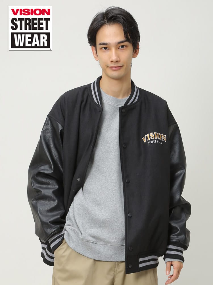VISION STREET WEAR (ヴィジョンストリートウェア) バックロゴ 異素材切り替え スタジャン ジャケット