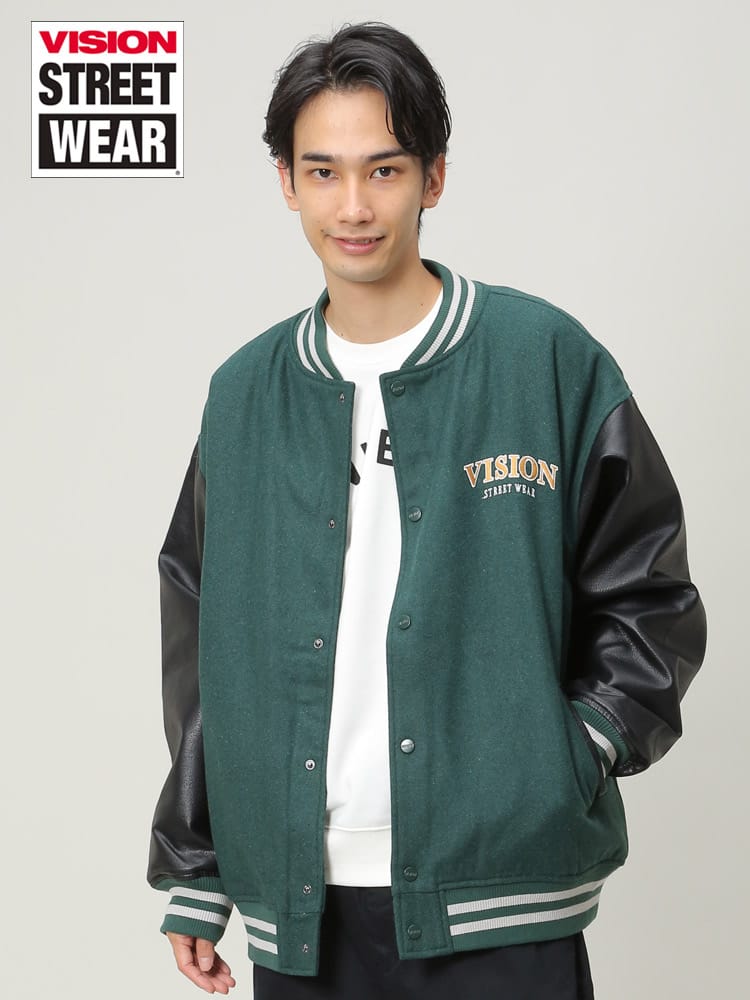 VISION STREET WEAR (ヴィジョンストリートウェア) バックロゴ 異素材切り替え スタジャン ジャケット