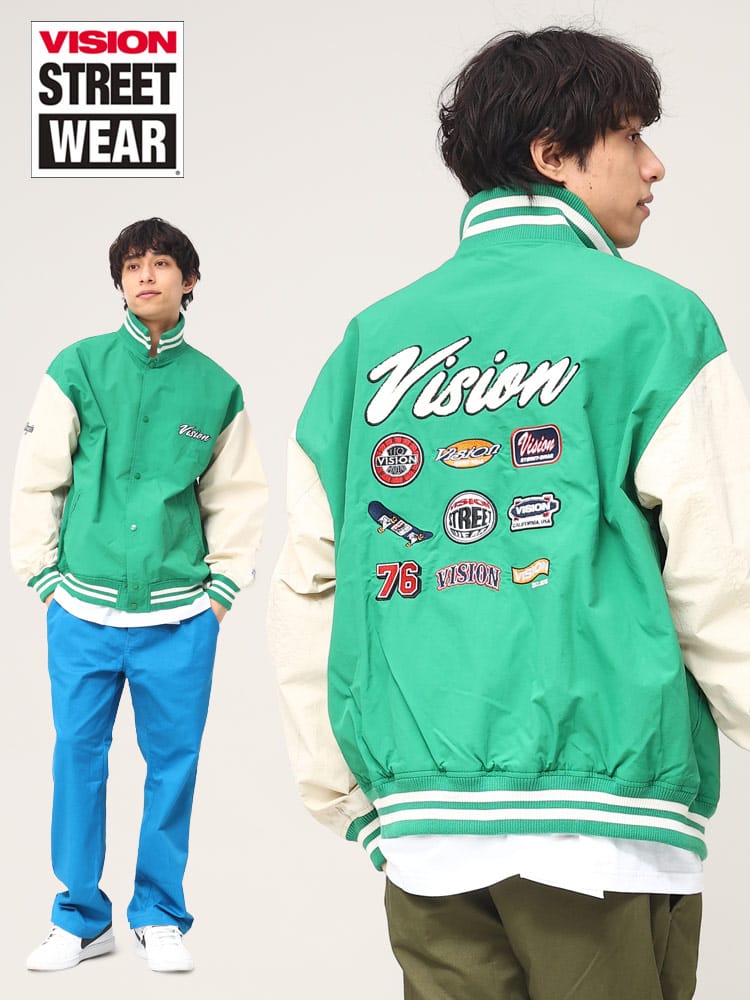 VISION STREET WEAR (ヴィジョンストリートウェア) ナイロン バックデザイン スタジアムジャンパー スタジャン ジャケット ストリート