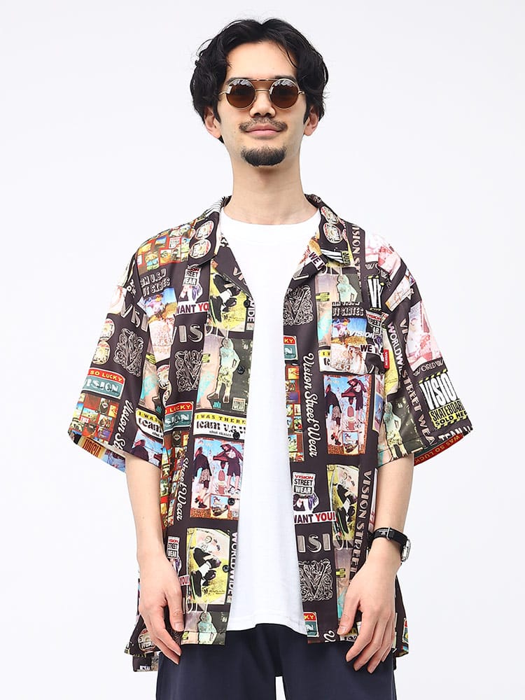 VISION STREET WEAR (ヴィジョンストリートウェア) 【VISION】ヴィンテ－ジフォト オープンカラー 半袖 シャツ