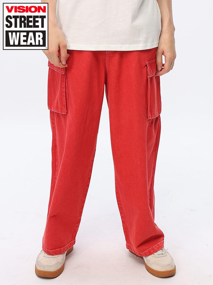 VISION STREET WEAR (ヴィジョンストリートウェア) ロゴ刺繍入りバックポケット ウエストコード デニムワイドカーゴパンツ 3505065