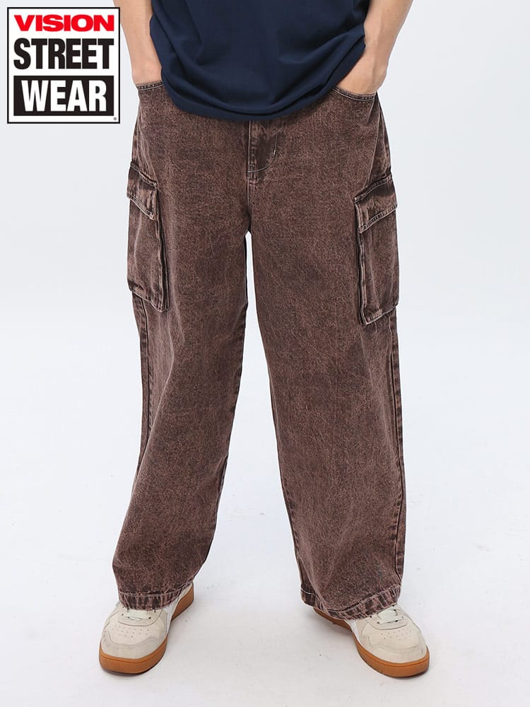 VISION STREET WEAR (ヴィジョンストリートウェア) ロゴ刺繍入りバックポケット ウエストコード デニムワイドカーゴパンツ 3505065
