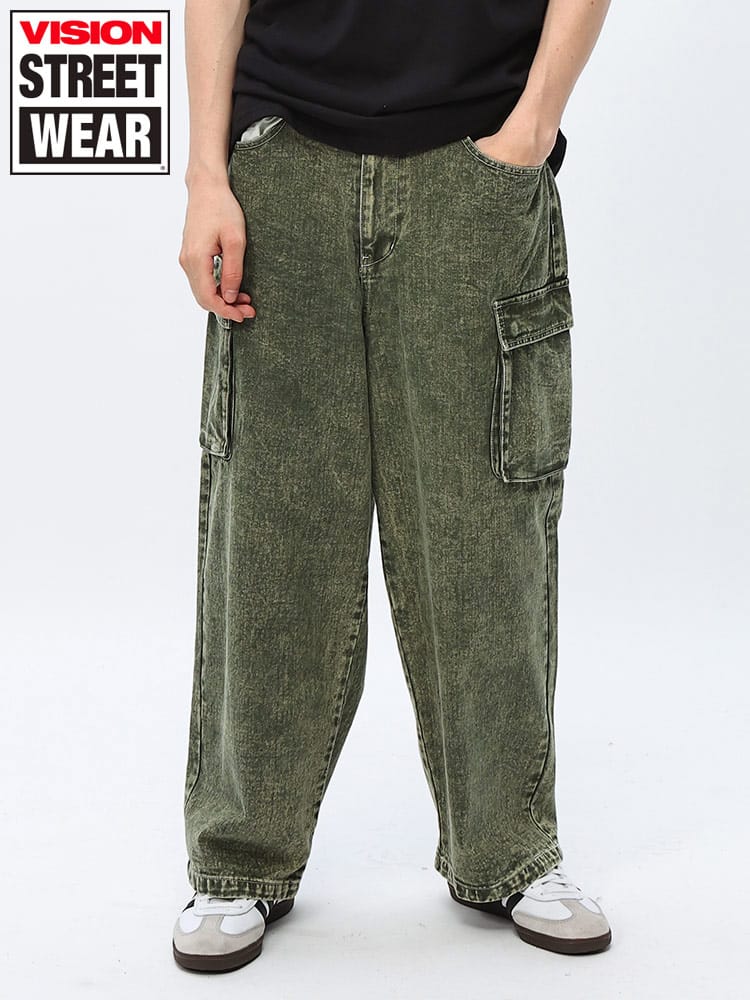VISION STREET WEAR (ヴィジョンストリートウェア) ロゴ刺繍入りバックポケット ウエストコード デニムワイドカーゴパンツ 3505065