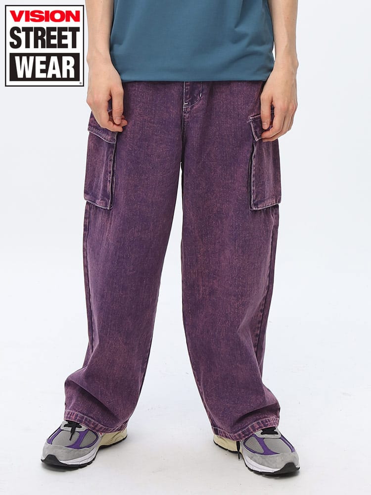 VISION STREET WEAR (ヴィジョンストリートウェア) ロゴ刺繍入りバックポケット ウエストコード デニムワイドカーゴパンツ 3505065