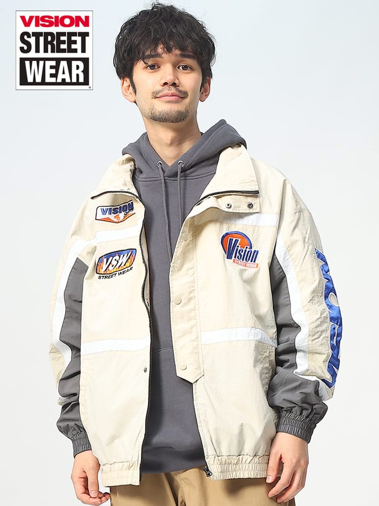 VISION STREET WEAR (ヴィジョンストリートウェア) ナイロン 刺繍 フルジップ ジャケット