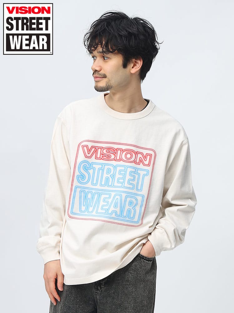 VISION STREET WEAR (ヴィジョンストリートウェア) スノーウォッシュネオンロゴ クルーネック 長袖 Ｔシャツ