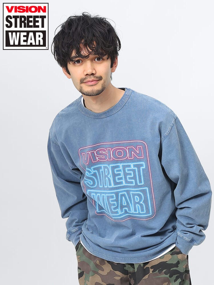 VISION STREET WEAR (ヴィジョンストリートウェア) スノーウォッシュネオンロゴ クルーネック 長袖 Ｔシャツ