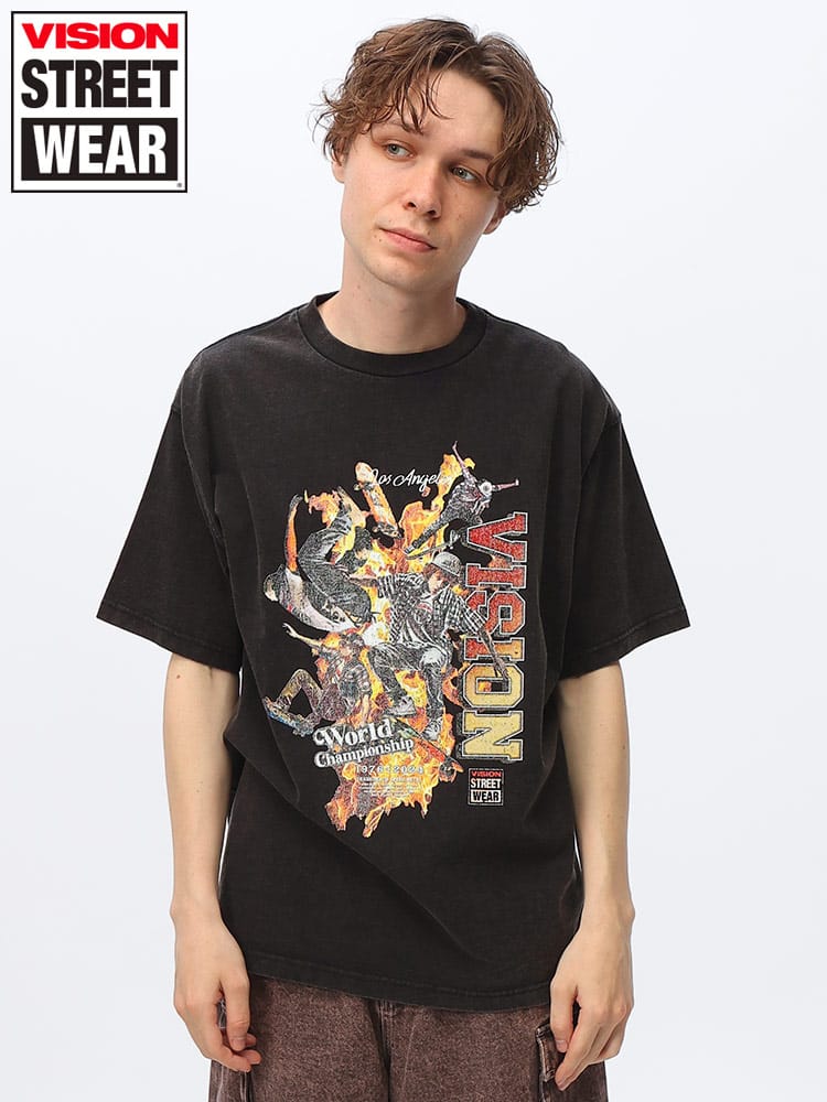 VISION STREET WEAR (ヴィジョンストリートウェア) スノーウォッシュ加工 スケータープリント 半袖 Ｔシャツ 4505019