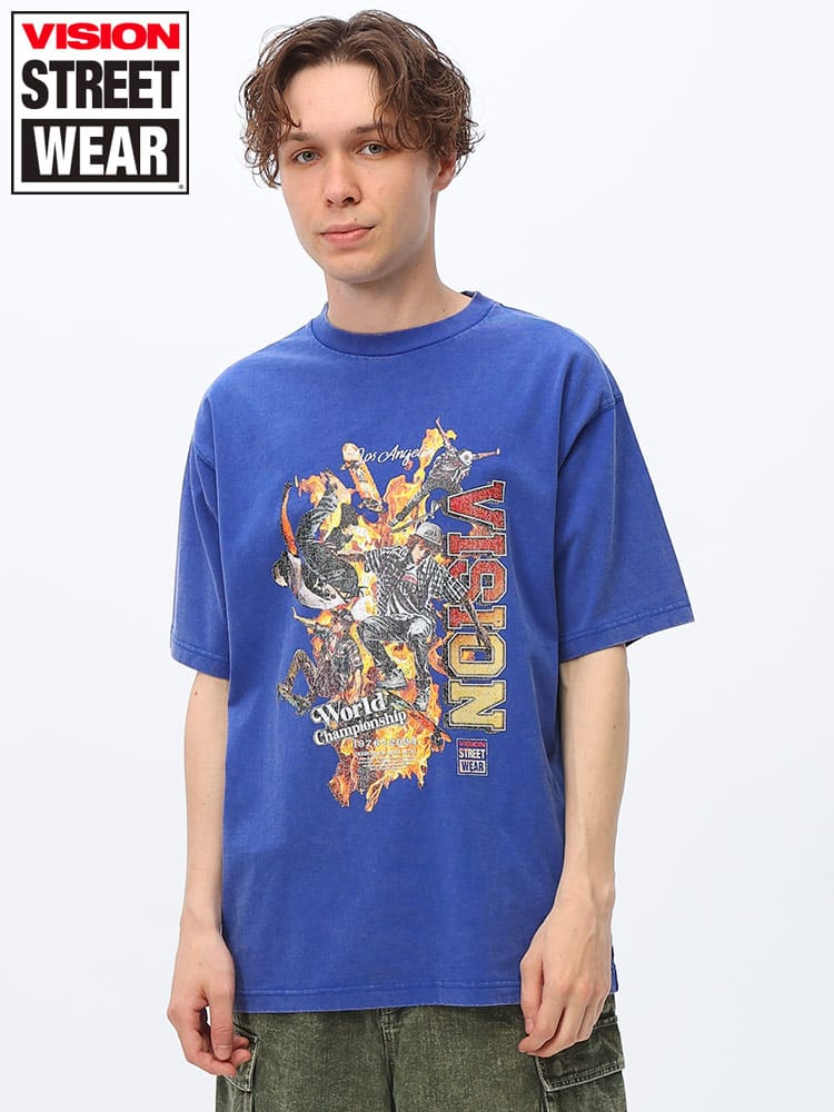 VISION STREET WEAR (ヴィジョンストリートウェア) スノーウォッシュ加工 スケータープリント 半袖 Ｔシャツ 4505019