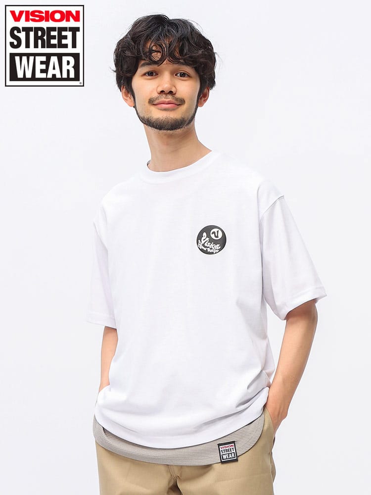 VISION STREET WEAR (ヴィジョンストリートウェア) ワッフル 無地 タンクトップ バックプリント クルーネック 半袖 アンサンブルTシャツ 4505040