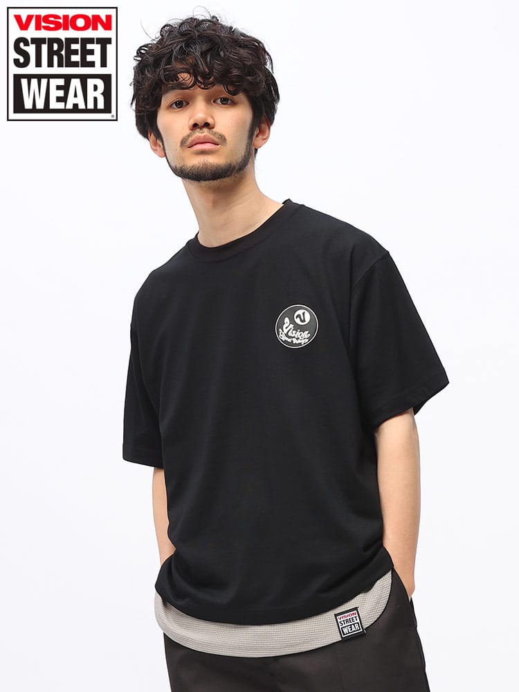 VISION STREET WEAR (ヴィジョンストリートウェア) ワッフル 無地 タンクトップ バックプリント クルーネック 半袖 アンサンブルTシャツ 4505040