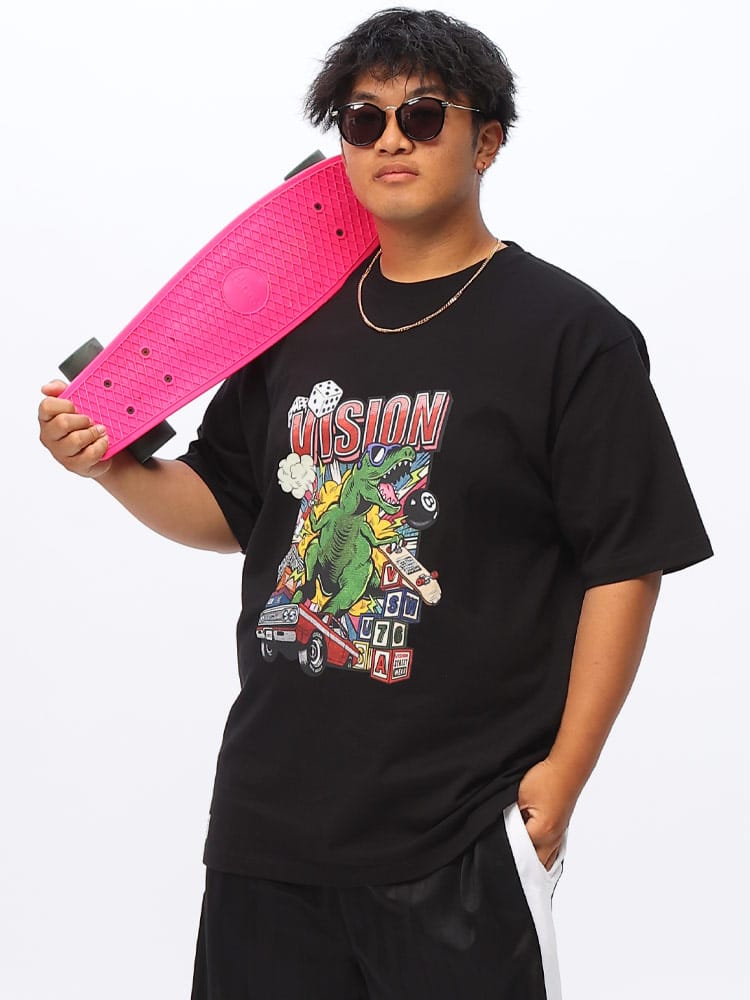 半袖 Tシャツ アメコミダイナソープリント クルーネック トップス 大きいサイズ メンズ