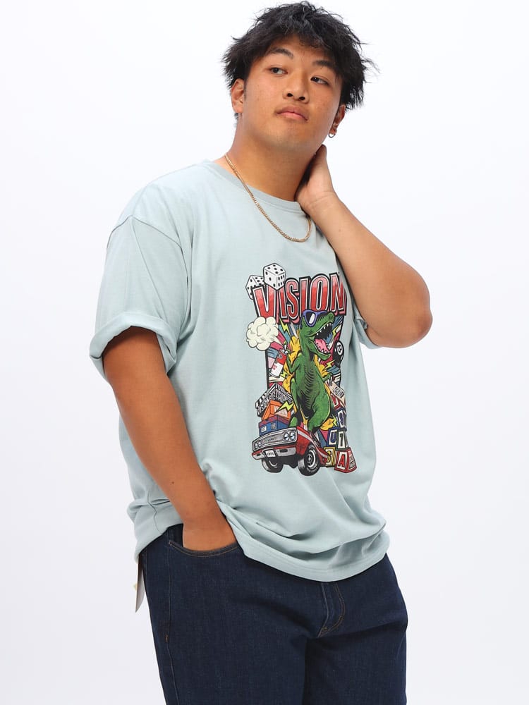 半袖 Tシャツ アメコミダイナソープリント クルーネック トップス 大きいサイズ メンズ