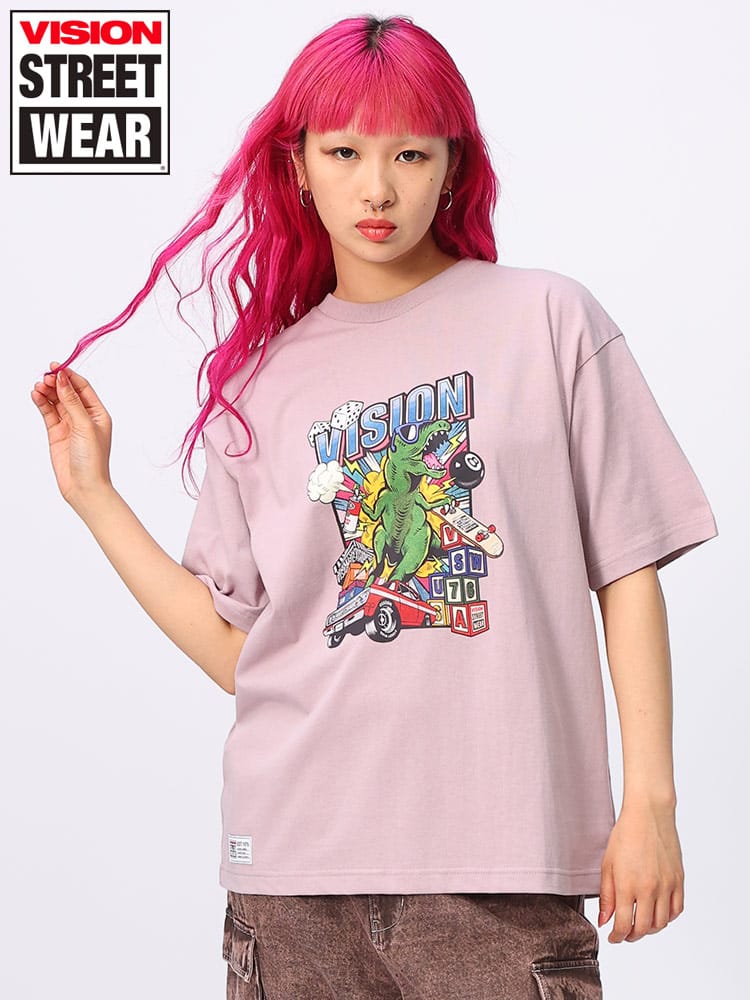 VISION STREET WEAR (ヴィジョンストリートウェア) アメコミダイナソー プリント クルーネック 半袖 Tシャツ 4505042