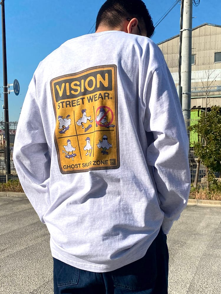 長袖 Tシャツ ゴーストサインボード バックプリント クルーネック ロンT プルオーバー 大きいサイズ メンズ