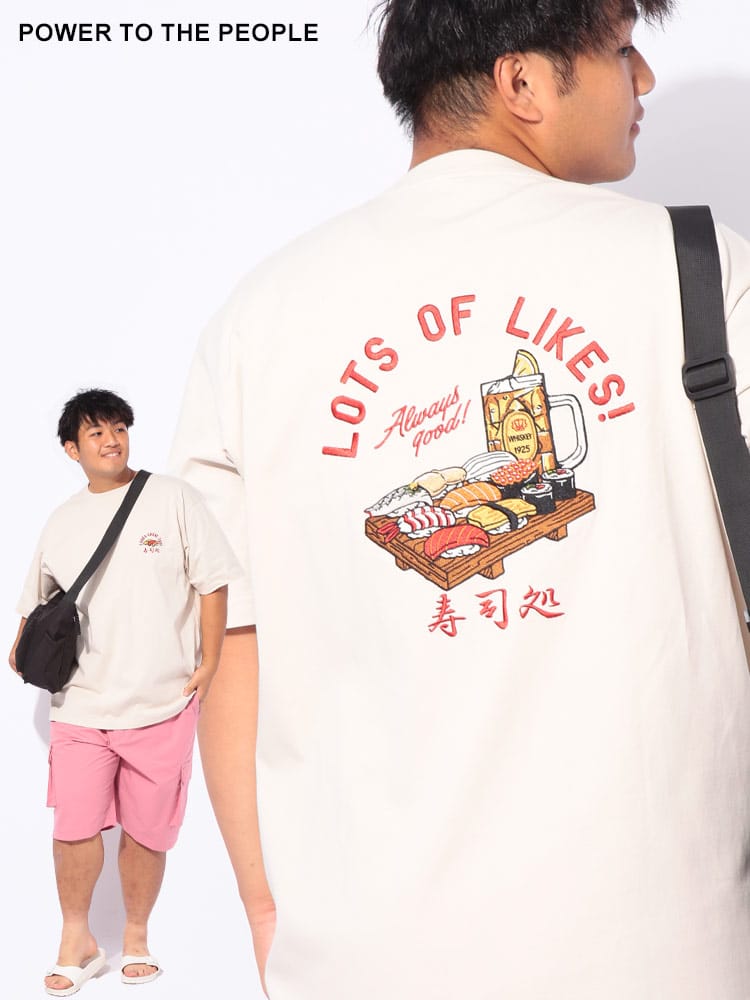 半袖Tシャツ 寿司処 刺繍「LOTS OF LIKES」トップス 刺繍 和柄 大きいサイズ メンズ