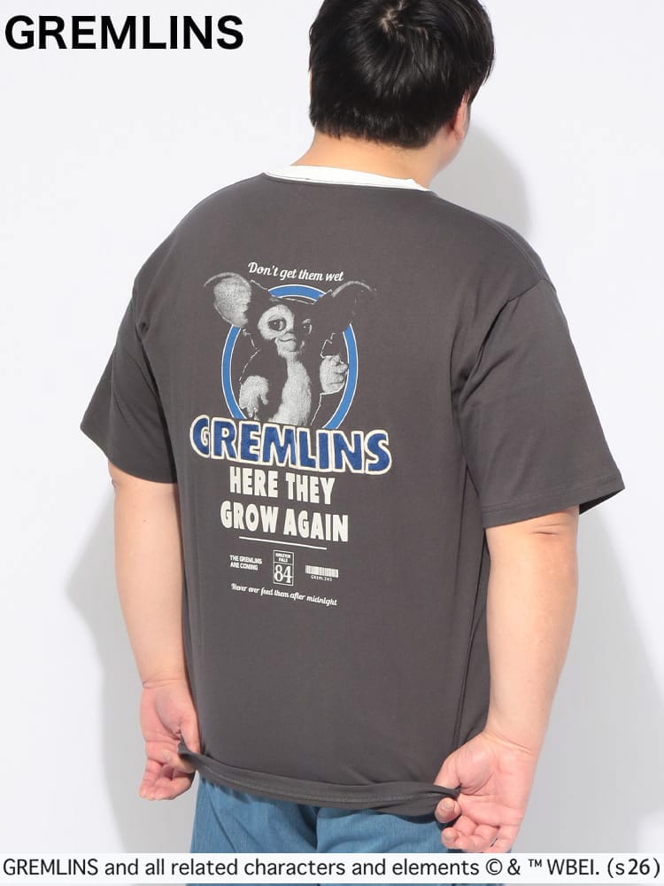 Tシャツ 半袖 メンズ 大きいサイズ グレムリン バックデザイン クルーネック カットソー トップス キャラクター コットン プリント 春 夏