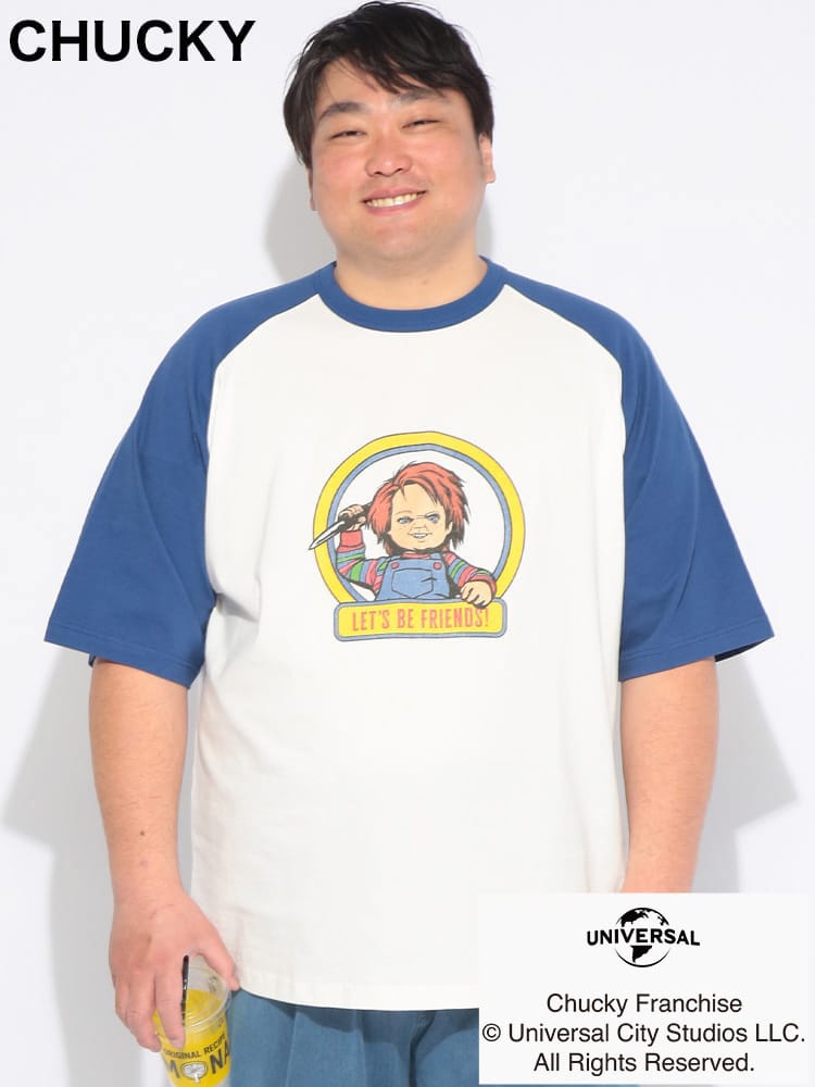 Tシャツ 半袖 メンズ 大きいサイズ チャッキー ラグラン クルーネック カットソー トップス キャラクター コットン プリント 春 夏