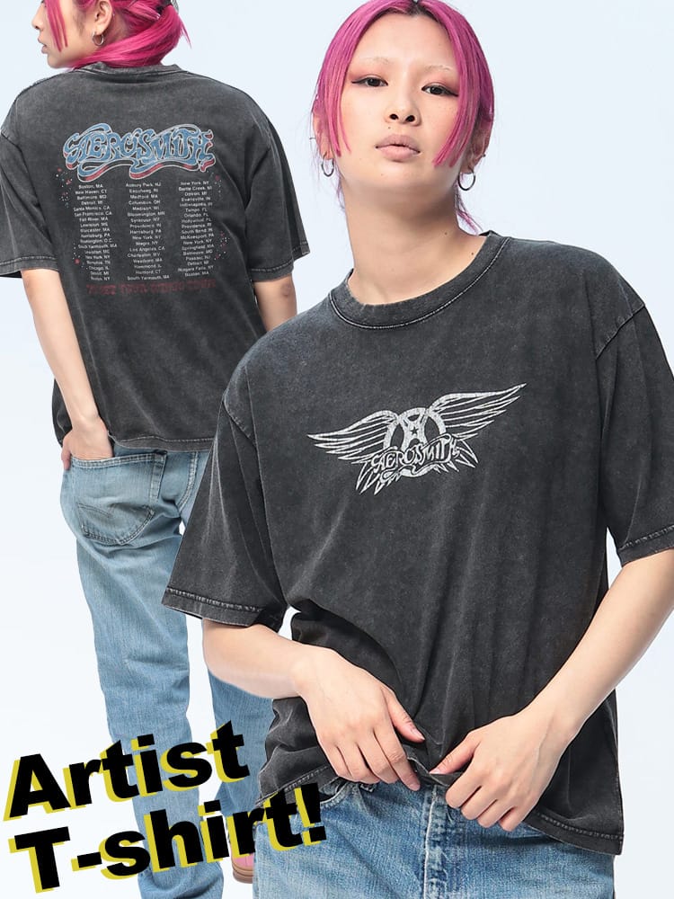 Aerosmith (エアロスミス) Tシャツ 半袖 エアロスミス ユニセックス 綿100％ CDジャケット ウィングス ロゴ クルーネック バンドT