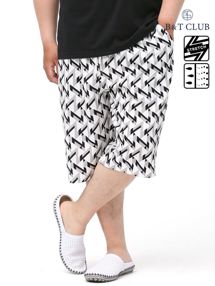 大きいサイズ メンズ B＆T CLUB (ビーアンドティークラブ) 快ラクWEAR 快楽 カイラク ドライワッフル 総柄 ショートパンツ