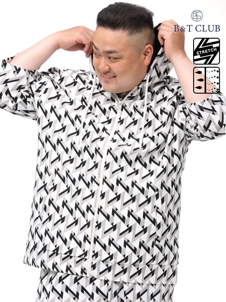 大きいサイズ メンズ B＆T CLUB (ビーアンドティークラブ) 快ラクWEAR 快楽 カイラク ドライ ストレッチ ワッフル フルジップ 七分袖 パーカー