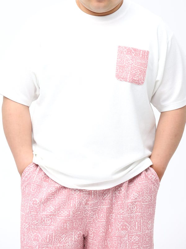 在庫処分 返品交換不可 大きいサイズ メンズ B＆T CLUB (ビーアンドティークラブ) 快ラクWEAR 快楽 カイラク ドライ ストレッチ ワッフル 切り替えポケット クルーネック 半袖 Tシャツ