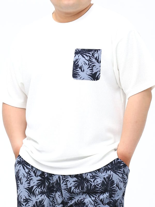 在庫処分 返品交換不可 大きいサイズ メンズ B＆T CLUB (ビーアンドティークラブ) 快ラクWEAR 快楽 カイラク ドライ ストレッチ ワッフル 切り替えポケット クルーネック 半袖 Tシャツ