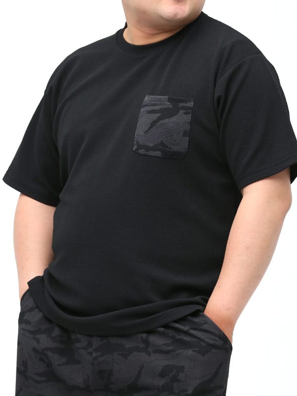 在庫処分 返品交換不可 大きいサイズ メンズ B＆T CLUB (ビーアンドティークラブ) 快ラクWEAR 快楽 カイラク ドライ ストレッチ ワッフル 切り替えポケット クルーネック 半袖 Tシャツ