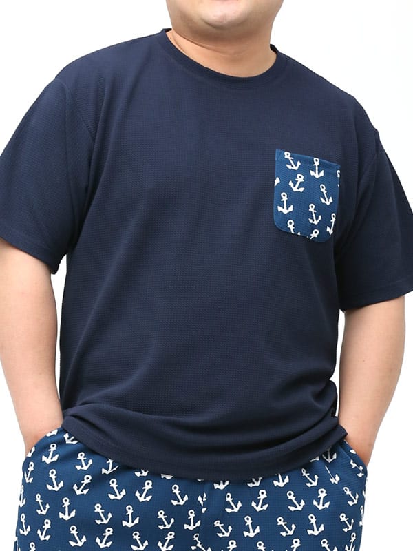 在庫処分 返品交換不可 大きいサイズ メンズ B＆T CLUB (ビーアンドティークラブ) 快ラクWEAR 快楽 カイラク ドライ ストレッチ ワッフル 切り替えポケット クルーネック 半袖 Tシャツ