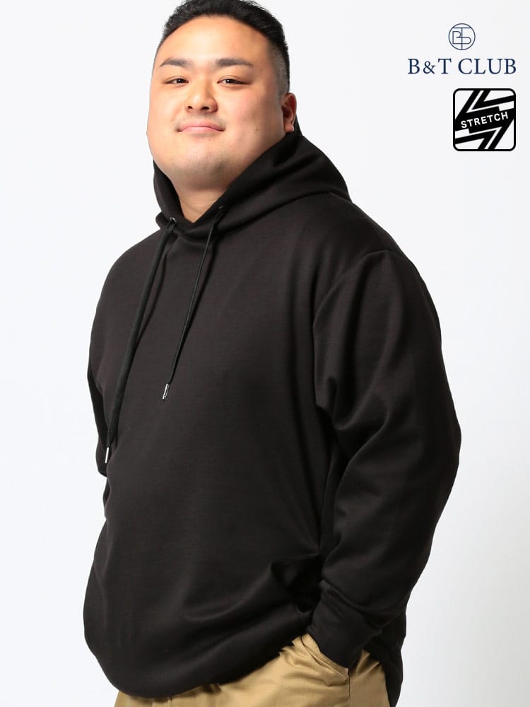 大きいサイズ メンズ B＆T CLUB (ビーアンドティークラブ) ライトダンボール地 ストレッチ ポケット付 プルオーバー 長袖 パーカー