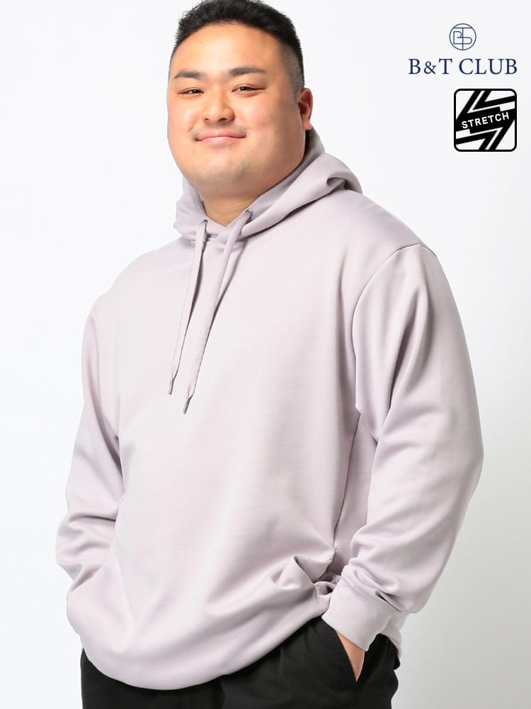 大きいサイズ メンズ B＆T CLUB (ビーアンドティークラブ) ライトダンボール地 ストレッチ ポケット付 プルオーバー 長袖 パーカー