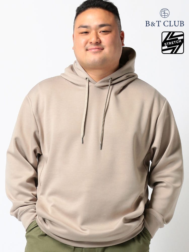 大きいサイズ メンズ B＆T CLUB (ビーアンドティークラブ) ライトダンボール地 ストレッチ ポケット付 プルオーバー 長袖 パーカー