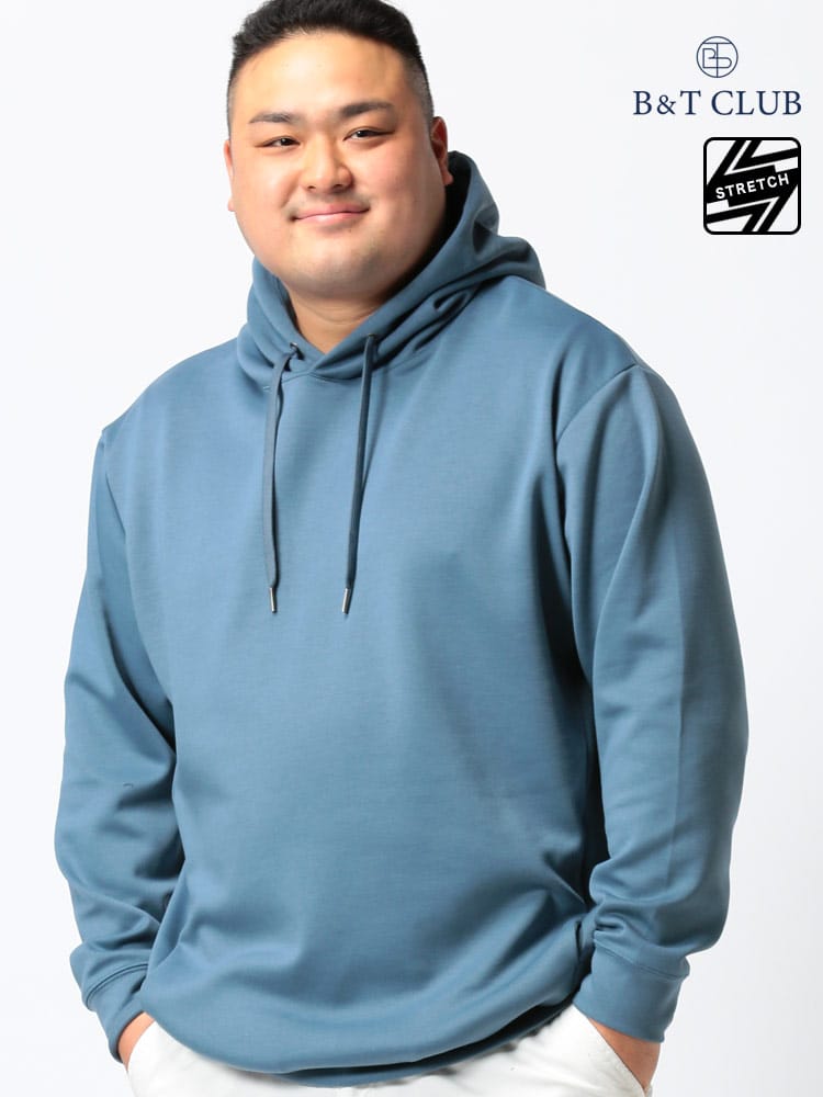 大きいサイズ メンズ B＆T CLUB (ビーアンドティークラブ) ライトダンボール地 ストレッチ ポケット付 プルオーバー 長袖 パーカー
