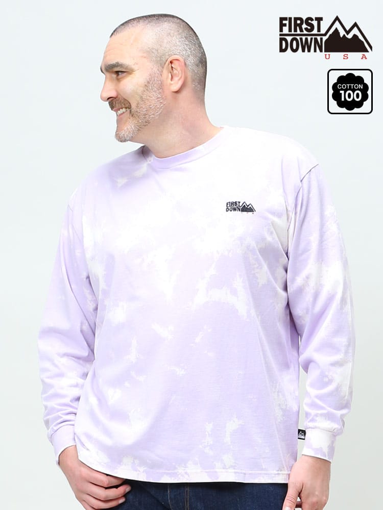 大きいサイズ メンズ FIRST DOWN USA (ファーストダウンユーエスエー) タイダイ柄 ロゴ刺繍 クルーネック 長袖 Tシャツ ロンT