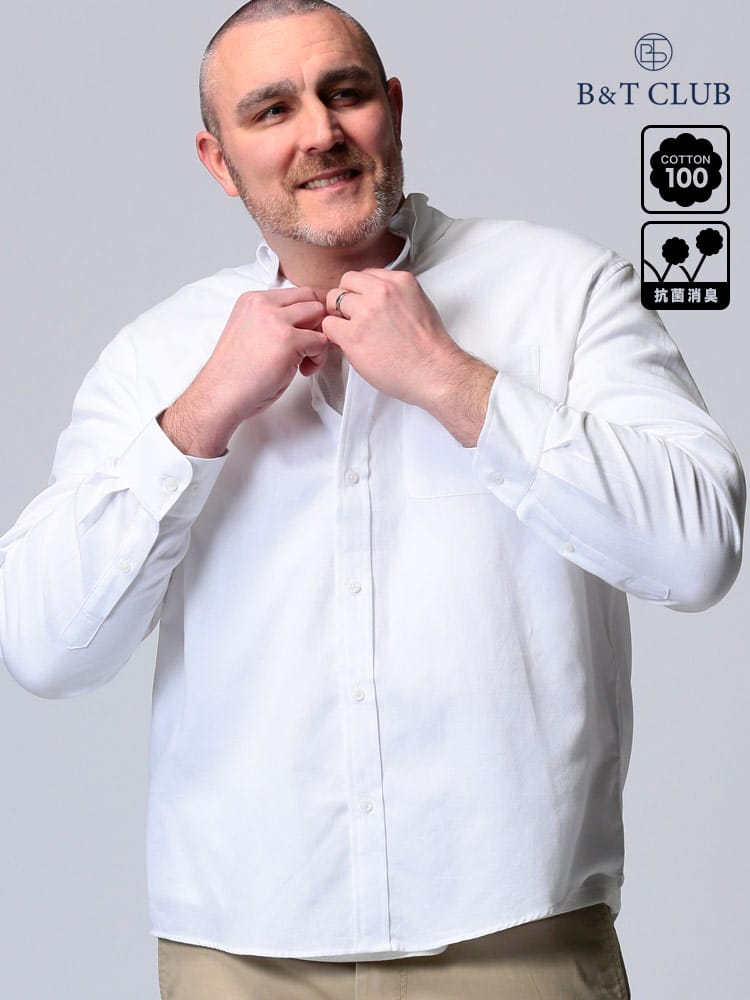 大きいサイズ メンズ B＆T CLUB (ビーアンドティークラブ) 抗菌消臭 カラミ織 ボタンダウン ポケット 長袖 シャツ